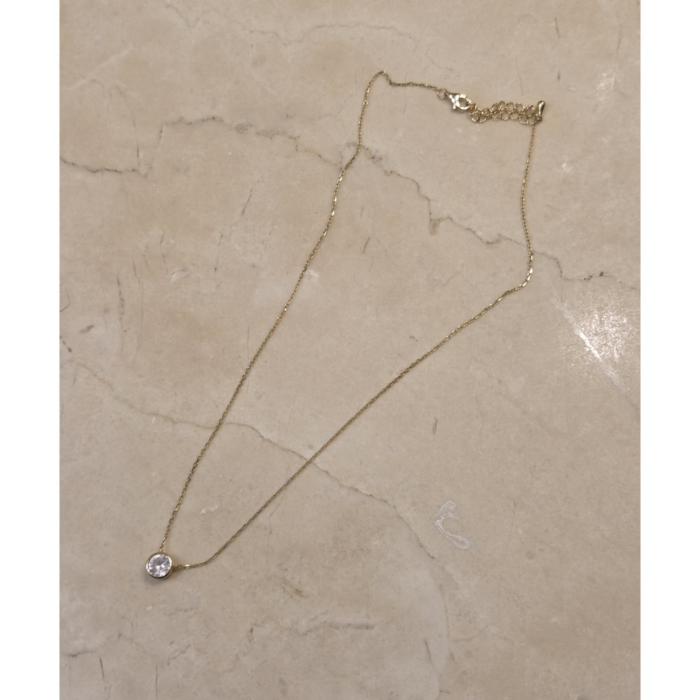 Brilliant Sterling Silver Gold Tone & 2 Carat CZ Pendant Necklace 16"-18" - Picture 4 of 6